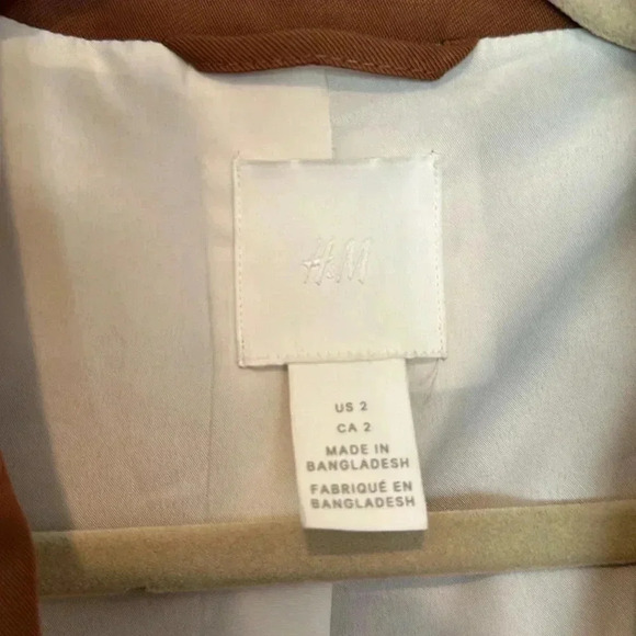 H&M Double-Breasted Jacket Brown Sz 2 - Picture 6 of 10